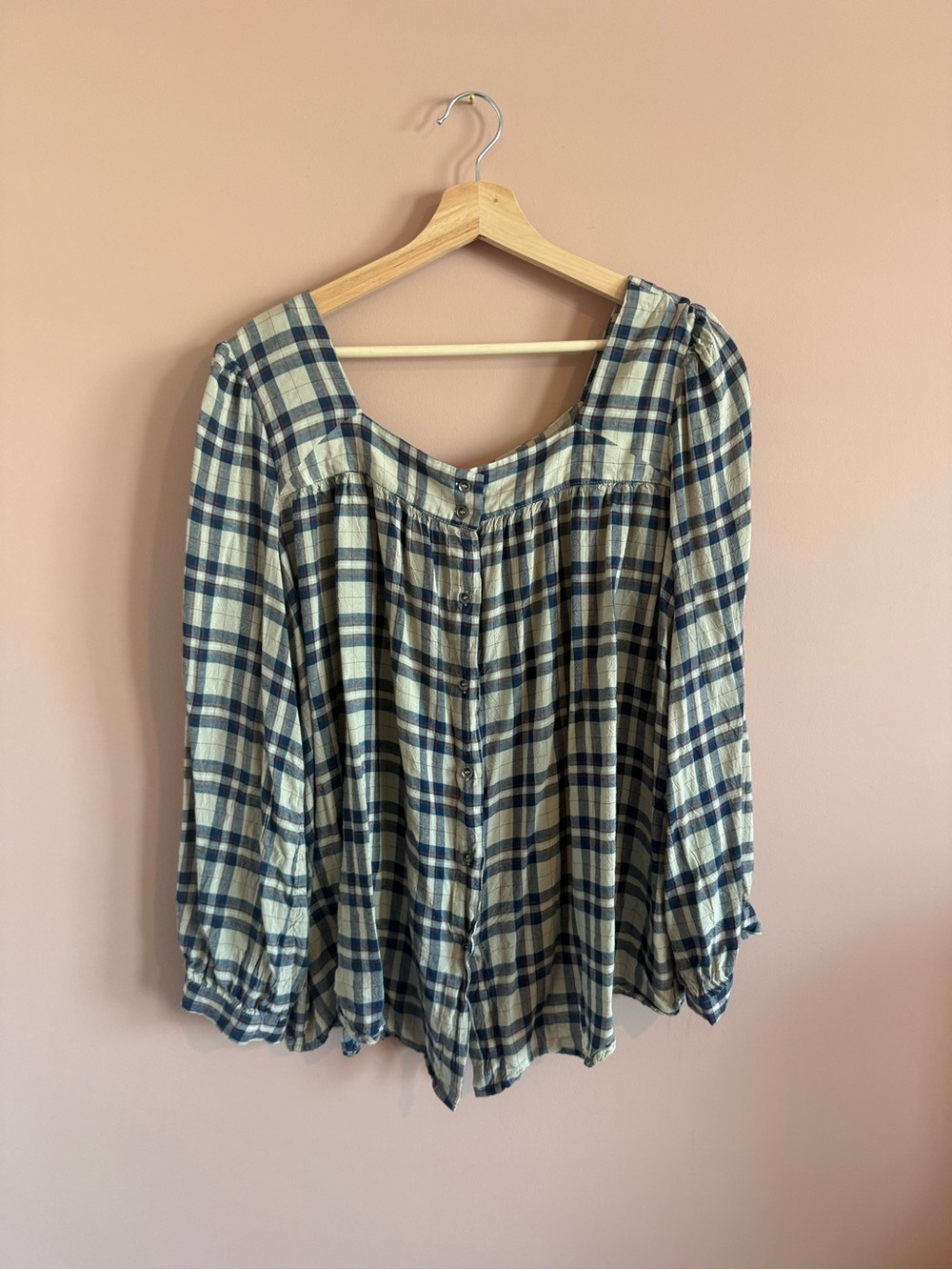 Davi & Dani Plaid Flowy Blouse
